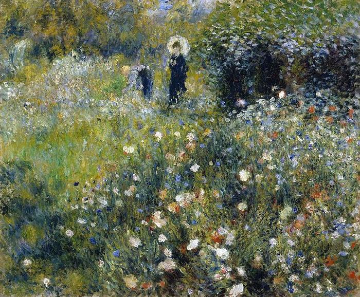 Mujer con una sombrilla en un jardin, Pierre-Auguste Renoir